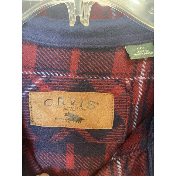 Orvis Plaid Heavy Flannel 100% Cotton Shirt Shacket Size Large Red Black Pockets - Picture 4 of 4